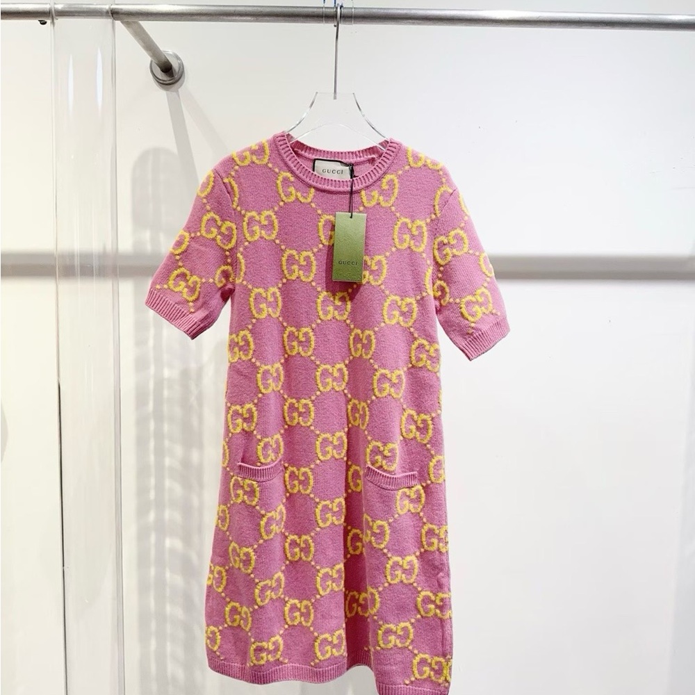 ❌sold❌Authentic Gucci Pink and Yellow Knit Dress